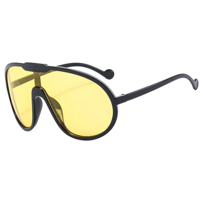 Vintage One Piece Sunglasses For Women Men Yellow Oversize Sun Glasses Female Shades UV400 Eyeglasses Black Yellow As the picture