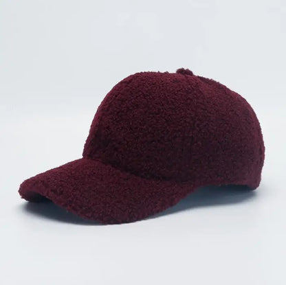 Winter Baseball Cap Women Artificial Lamb Wool Hats Keep Warm Cap Plush Baseball Caps Spring Baseball Cap Solid Sunshade wind red 56-59cm