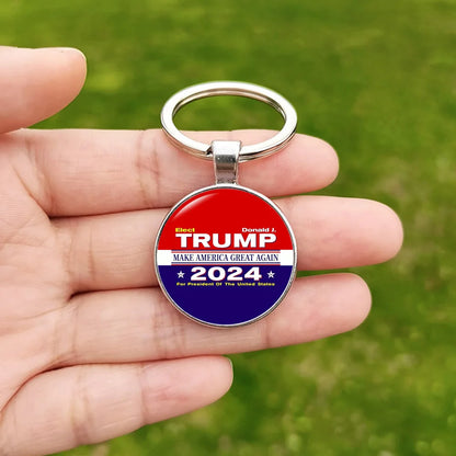 2024 Flag Keychain Save America Again Creative Glass Cabochon Pendant Key Chains for Men Women Keyring Style 7