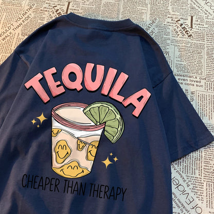 Tequila Cheaper Than Therapy Tee Drak Blue-Back