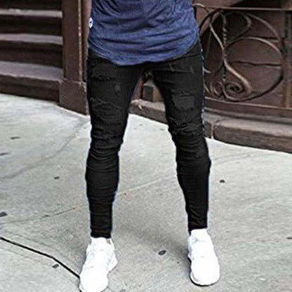 Pants Men Jeans Skinny Hip Hop Sky Blue Jeans Mens Stretchy Ripped Slim Fit Denim Destroyed Hole High Quality Jean Streetwear Black CHINA