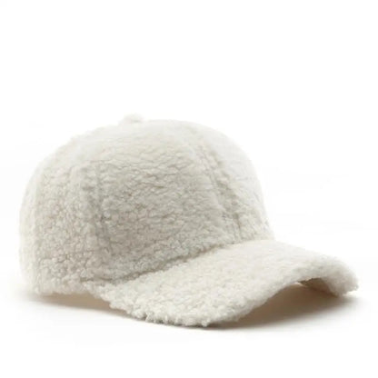 Winter Baseball Cap Women Artificial Lamb Wool Hats Keep Warm Cap Plush Baseball Caps Spring Baseball Cap Solid Sunshade white 56-59cm