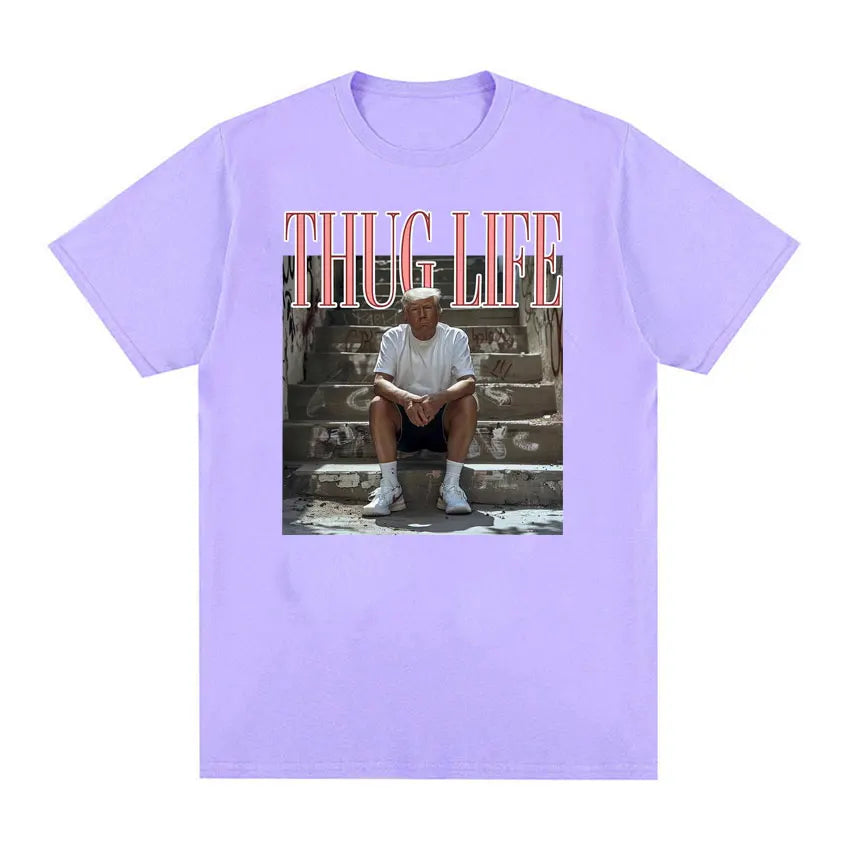 Funny Thug Life Meme Tee Shirt Men's Clothing Fashion Short Sleeve T-shirt Unisex Crewneck 100% Cotton T Shirt Tops light purple