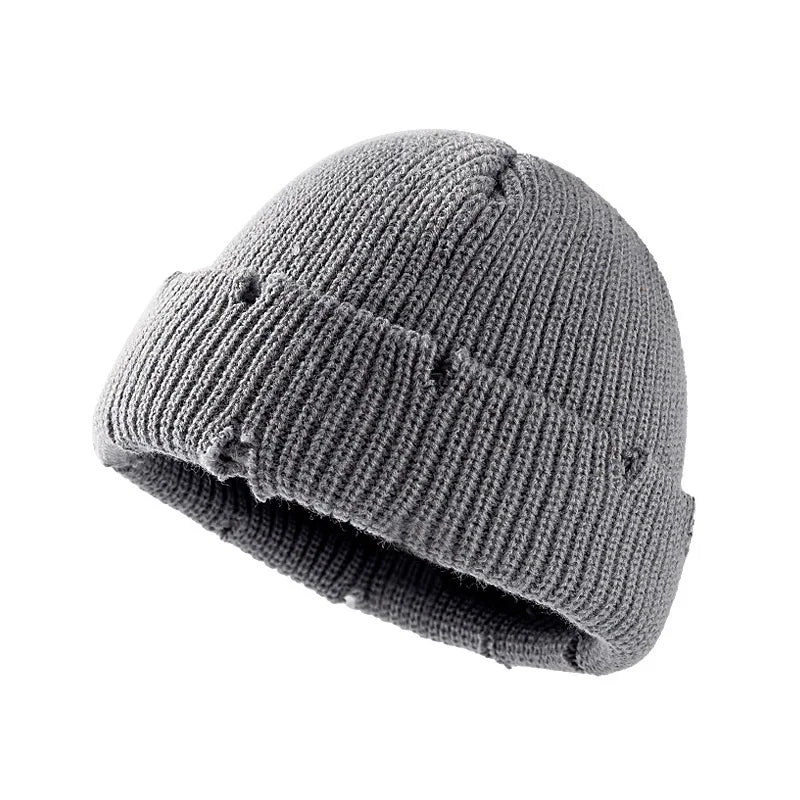 Candy Colors Distressed Beanie Grey