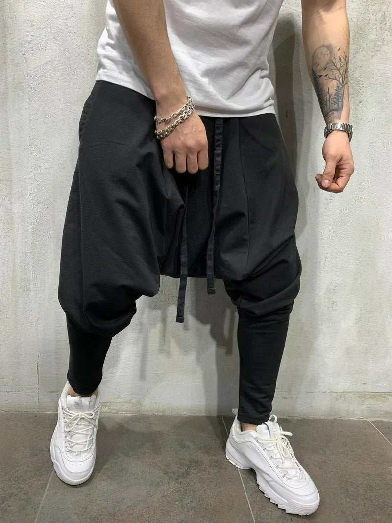 Mens Clothing Men's New Hip-hop Trend Trousers European American Loose Solid Color Feet Street Sports Casual Harem Pants