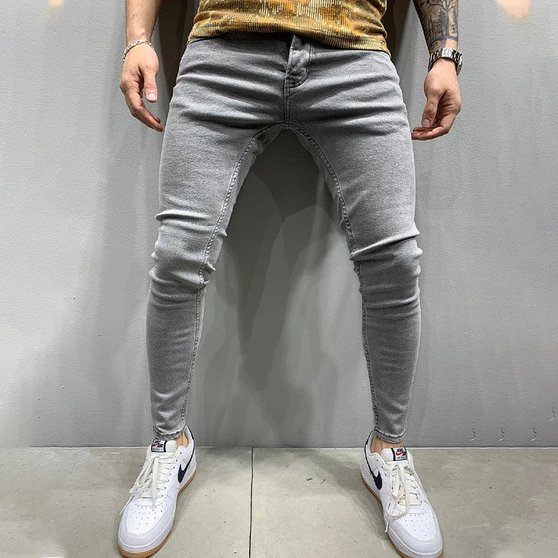 Men's Stretchy SKinny Jeans Solid Color Slim Fit Casual Pants