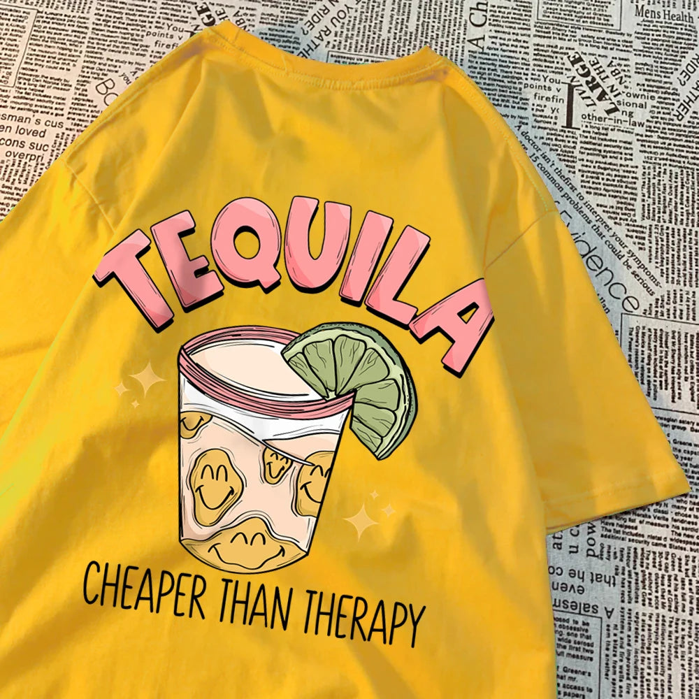 Tequila Cheaper Than Therapy Tee Yellow-Back