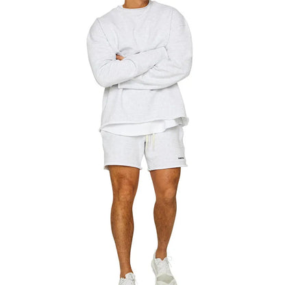 Muscle fitness sports suit men's White gray