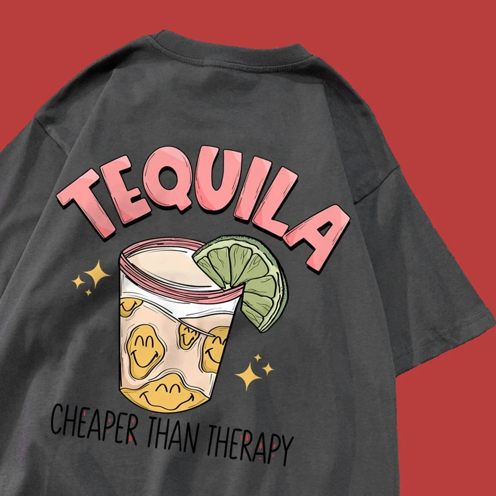 Tequila Cheaper Than Therapy Tee Drak Gray-Back