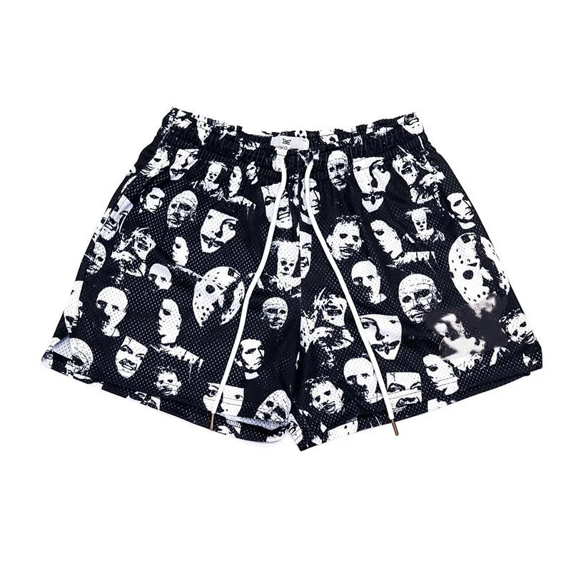 American Movie Mask Casual Shorts Summer Basketball Training Large Loose Knee Length Quarter Pants Black without logo