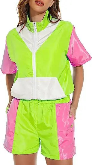 Carnival Disco Retro Trendy Party Stage Performance Wear 80s Clothing Sportswear Jackets and Pants grass green