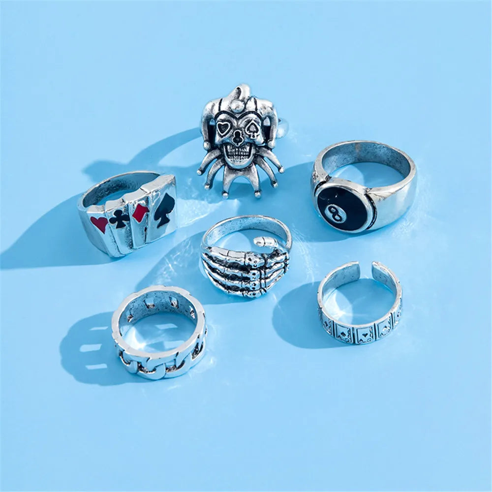 Punk Poker Joker Silver Color Rings