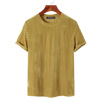 Men Casual T Shirt Velour Round Neck Short Sleeve Solid Color Streetwear Men Clothing Fashion Leisure Camisetas Yellow