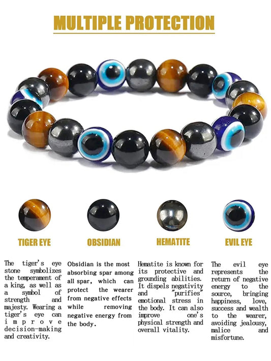 8mm New Turkish Evil Eye Bracelet Tiger Eye Stone Bracelet | Hematite