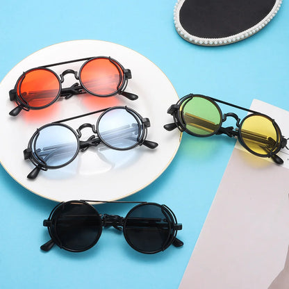 Steampunk Sunglasses Men Women Vintage Metal Round Punk Eyewear Colorful Lens Fashion Sun Glasses Gothic Style UV400 Shades