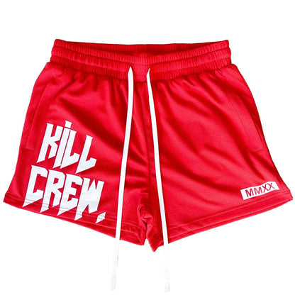 Bodybuilding Shorts Men Summer Running Sport Gym Fitness Breathable Mesh Bermuda Boxing Training Male Quick Dry Beach Pants Red