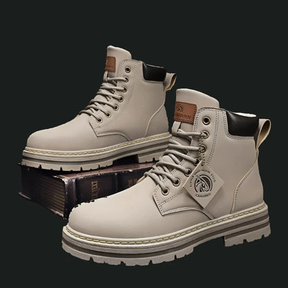 High Top Boots Men's Leather Shoes Fashion GRAY