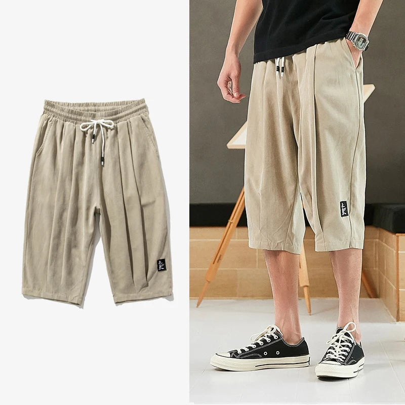 Harem Pants Men Short Joggers Loose Khaki