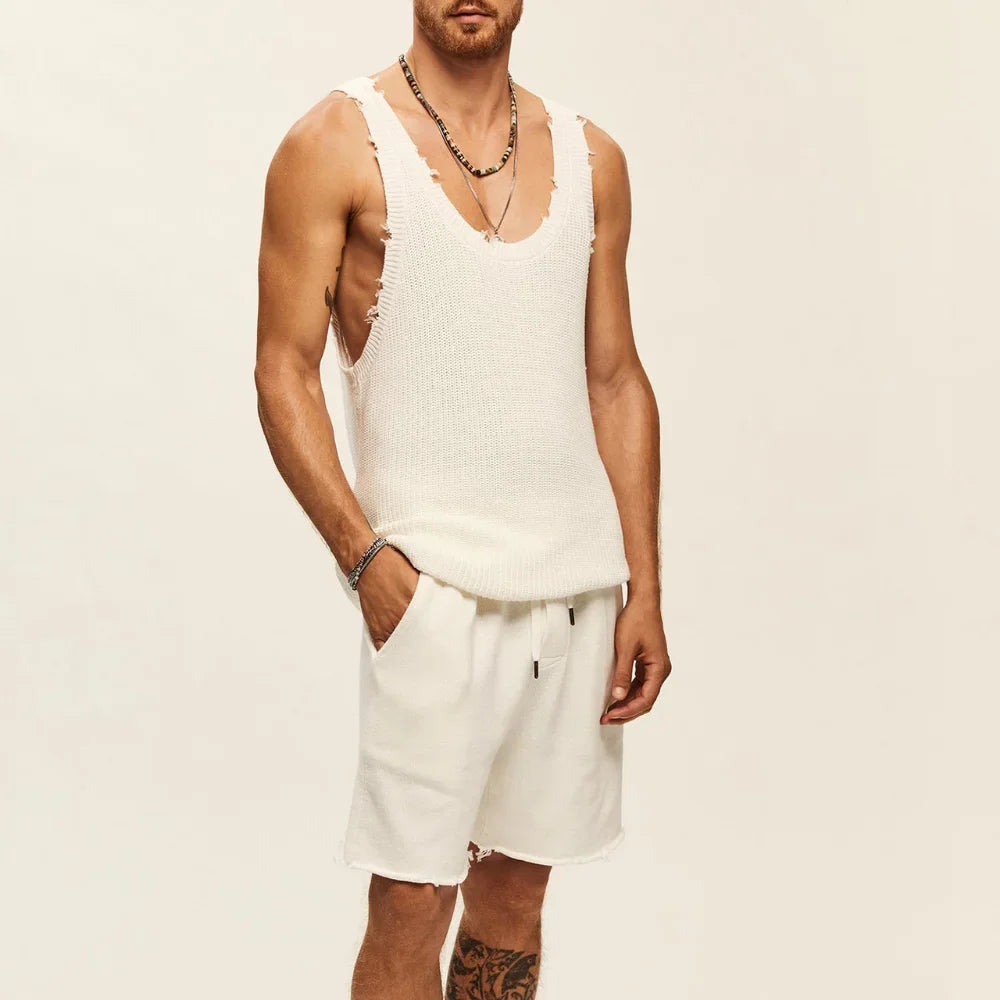 Men's Suit Two-piece Sets Knitted Sleeveless Tank Top Shorts Casual Sports Fashion Suit Streetwear Men's Fashion Tracksuit