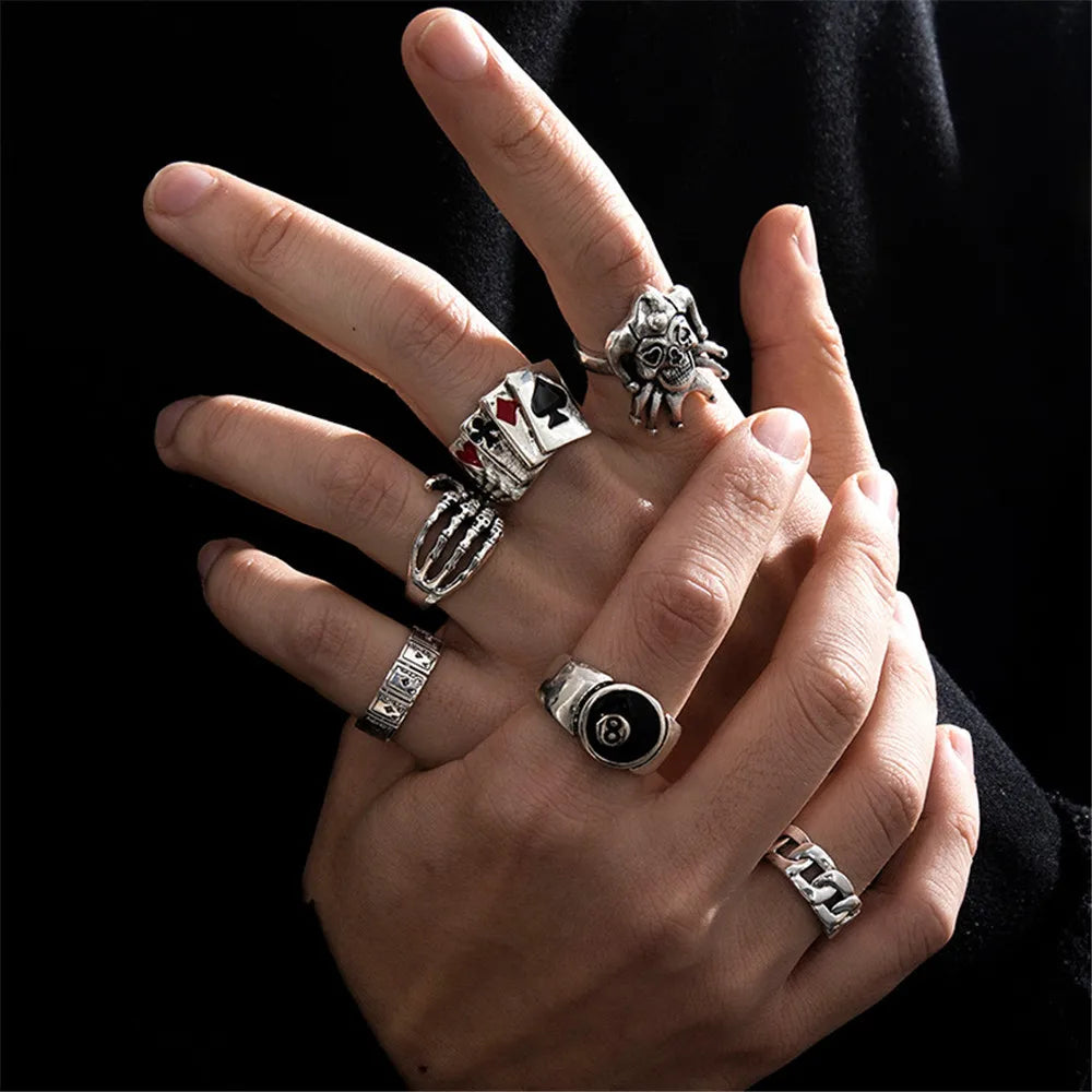 Punk Poker Joker Silver Color Rings silver