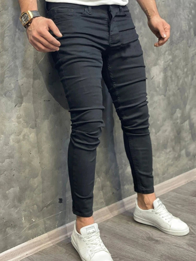 Mens Black Jeans Slim fit Man Pants Streetwear Fashion Gray Tight Jeans Vintage Trousers Skinny Stretch Jean Black CHINA