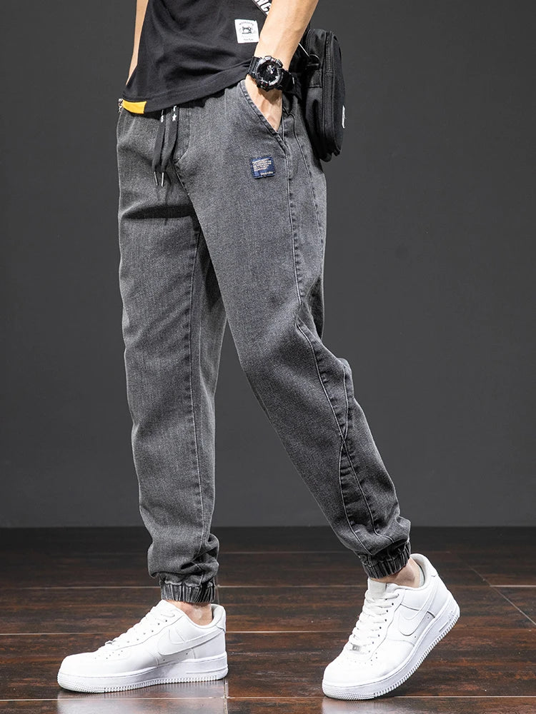 Denim Drawstring Harem Pants black