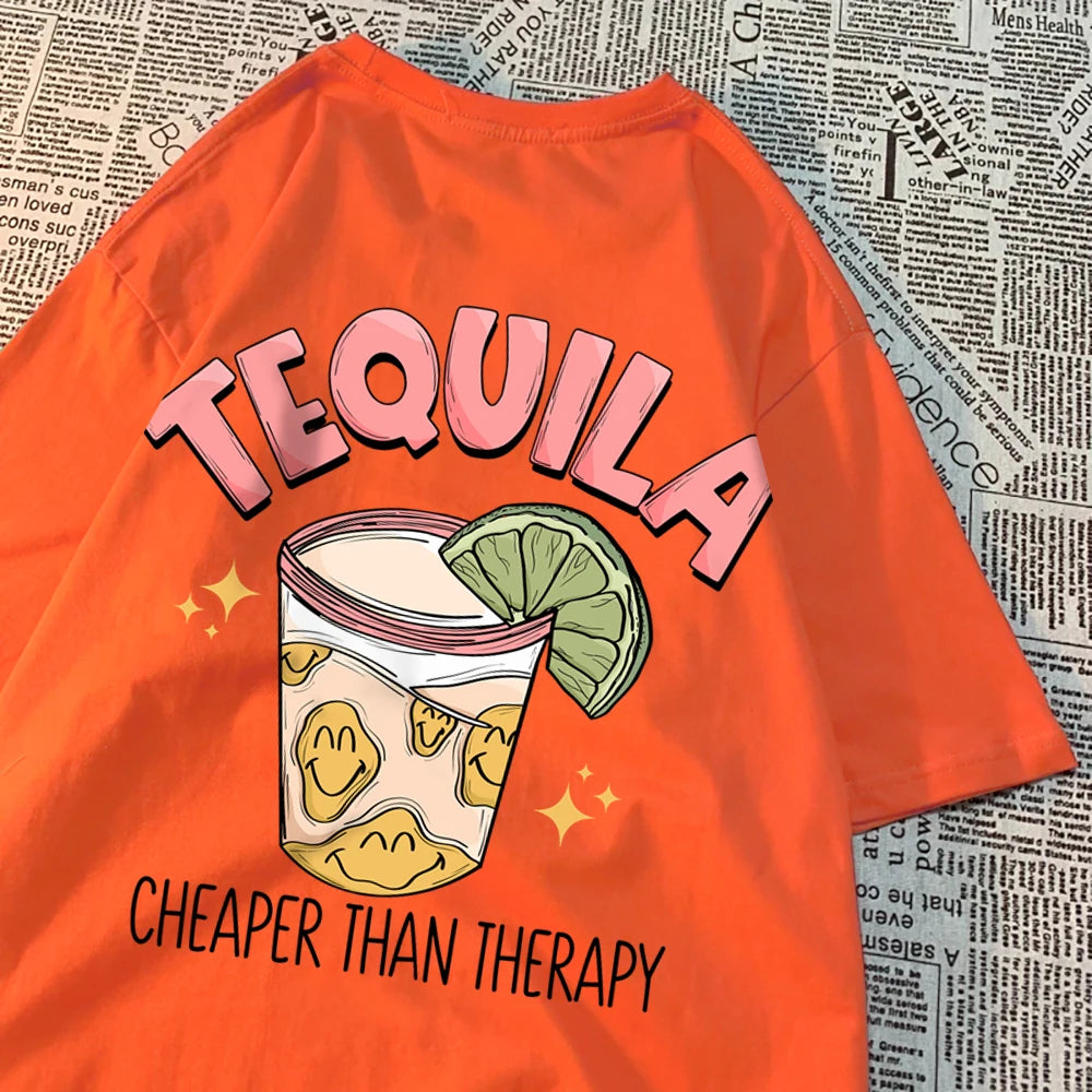 Tequila Cheaper Than Therapy Tee Orange-Back