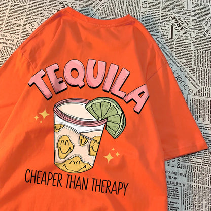 Tequila Cheaper Than Therapy Tee Orange-Back