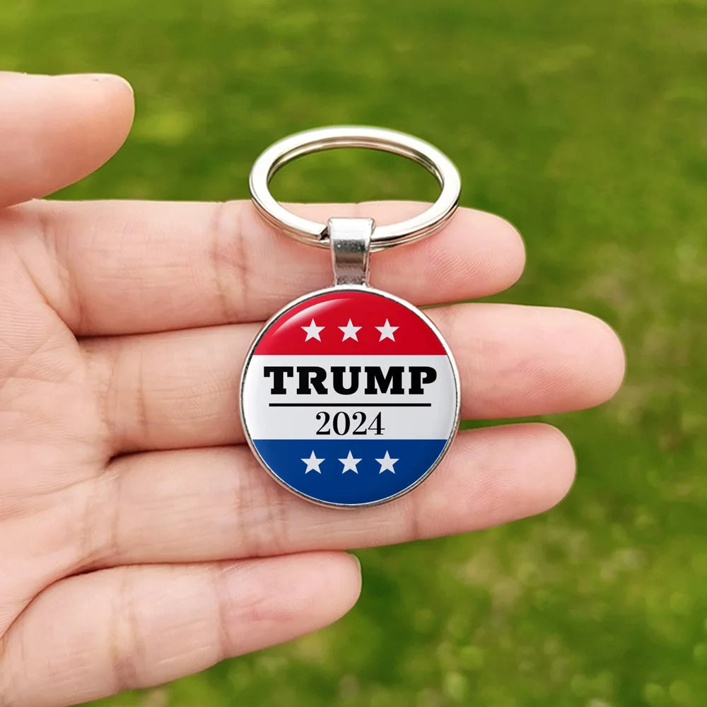 2024 Flag Keychain Save America Again Creative Glass Cabochon Pendant Key Chains for Men Women Keyring Style 10