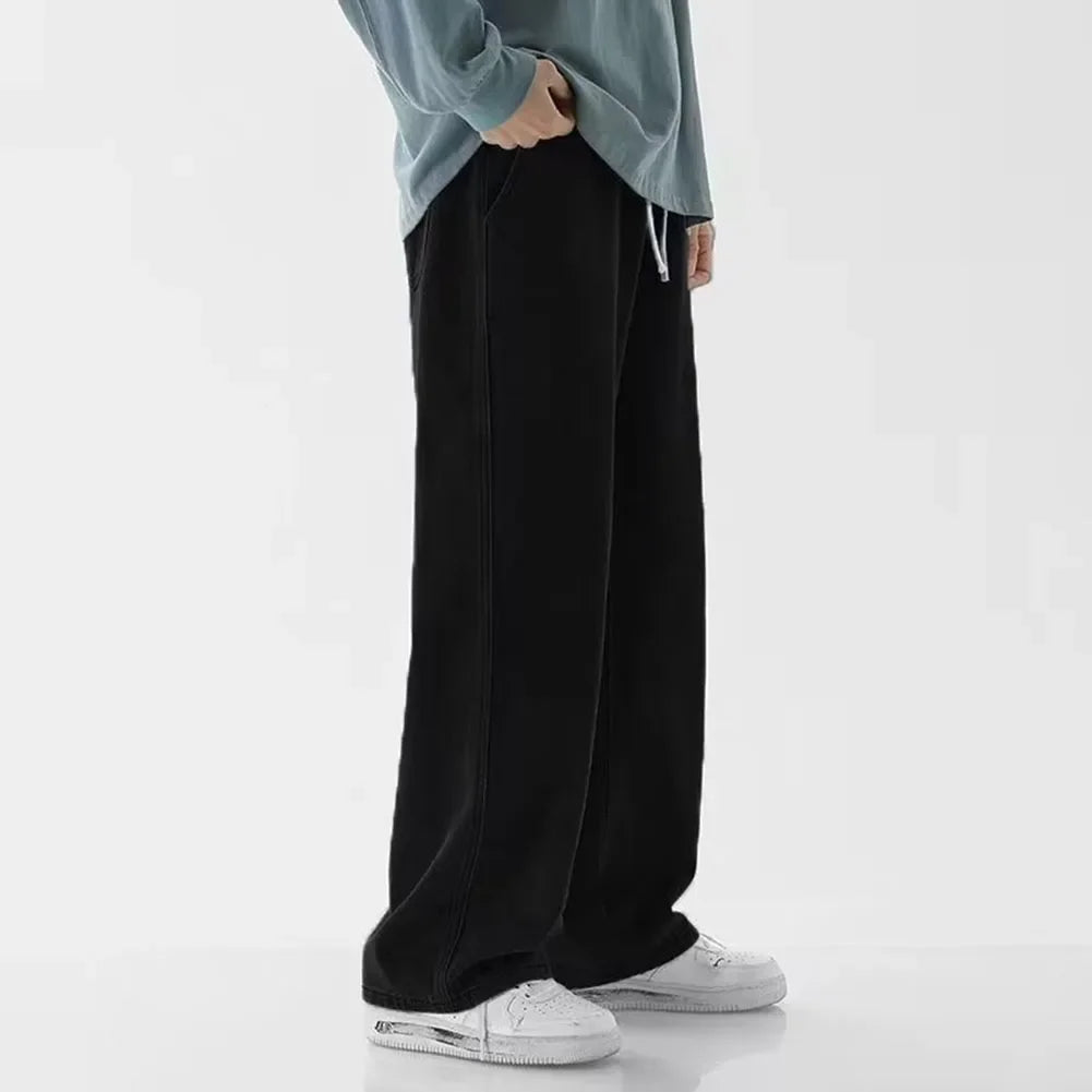 Men Straight Jean Loose Streetwear Wide Leg Neutral Pants Fashion Baggy Trousers Black CHINA