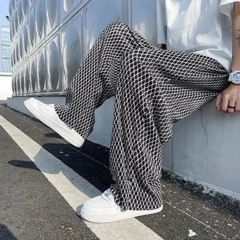 Men's Casual Pants Hip Hop Hippie Trousers Male Plaid Loose Summer Stylish Korean Style Y2k Cotton Long New in Free Shipping