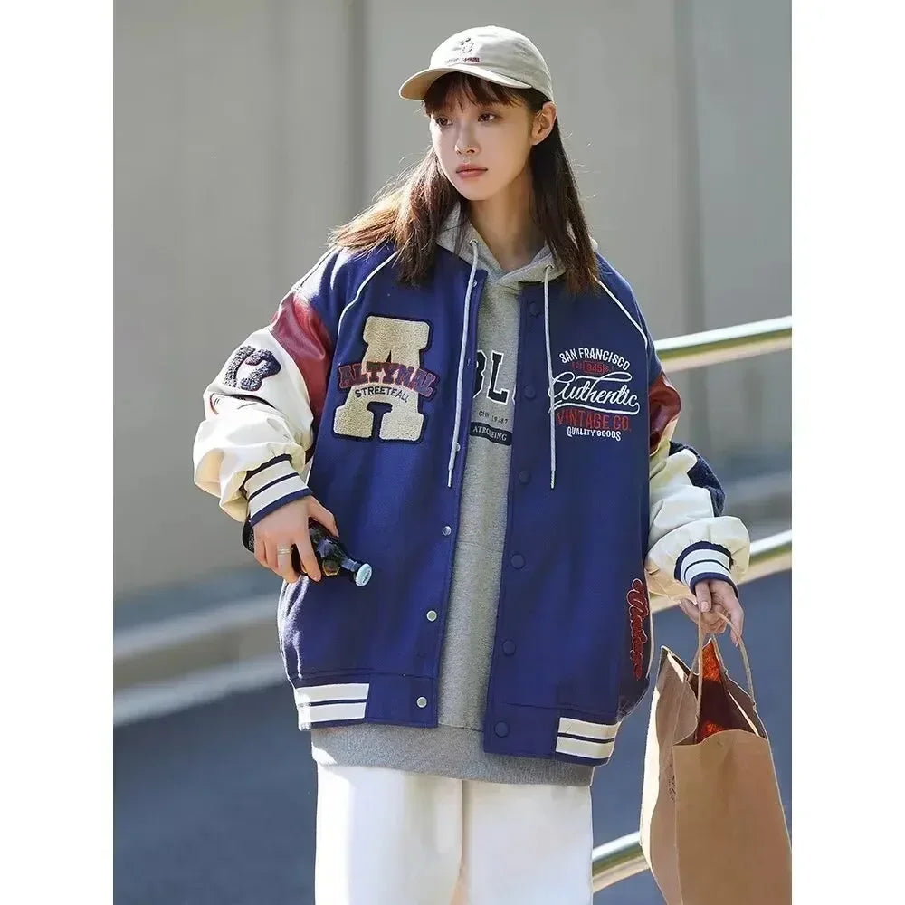 Spring Autumn Men's Baseball Coat Loose Casual Fashion Couple Wear American Retro Jacket Male Baseball Coat Long Sleeves