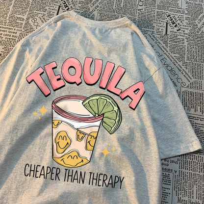 Tequila Cheaper Than Therapy Tee Gray-Back