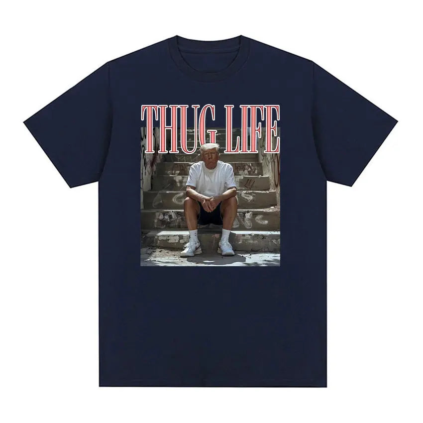 Funny Thug Life Meme Tee Shirt Men's Clothing Fashion Short Sleeve T-shirt Unisex Crewneck 100% Cotton T Shirt Tops Navy blue