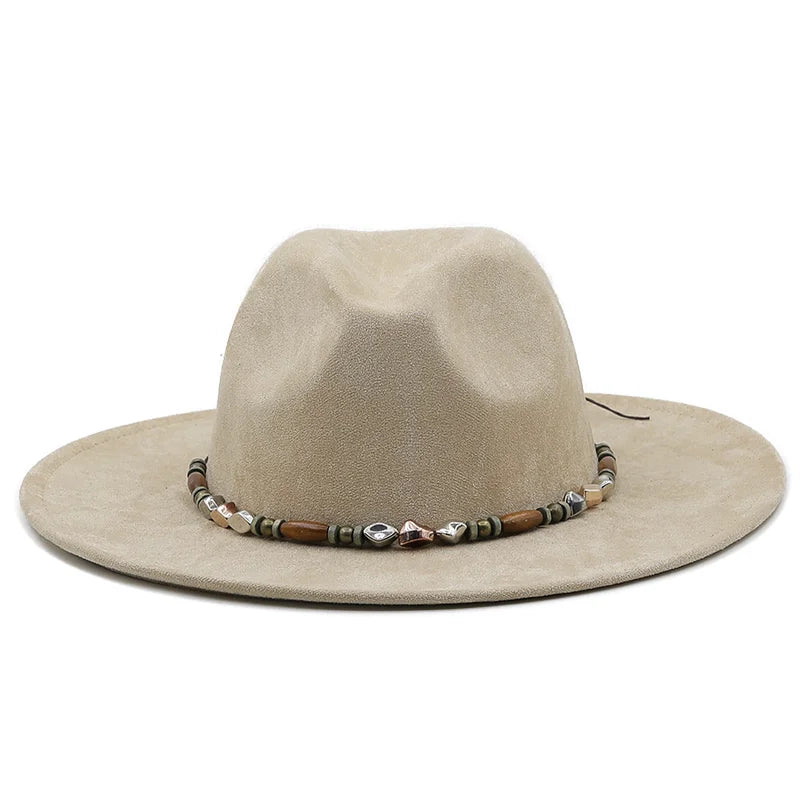 Fedora Hat Gentleman Gambler Panama Trilby Hat With Fashion band Size 58CM beige 56-58CM