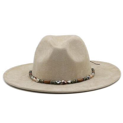 Fedora Hat Gentleman Gambler Panama Trilby Hat With Fashion band Size 58CM beige 56-58CM