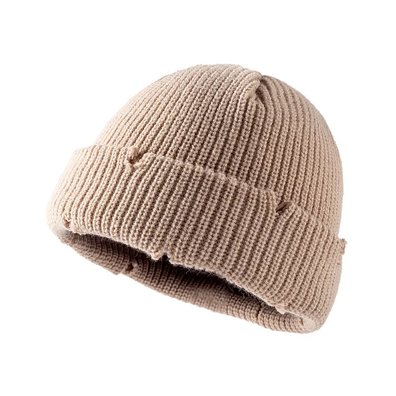 Candy Colors Distressed Beanie Beige