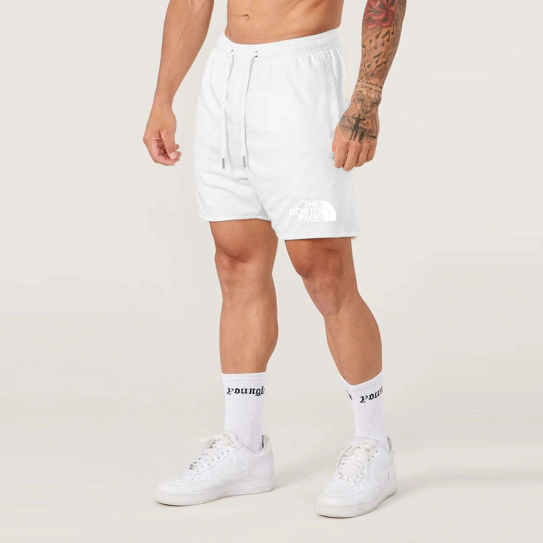 Summer New Sports Fitness Shorts Men's Basketball Game Training Running Casual Loose Quick-Drying Five-Point Pants white-B