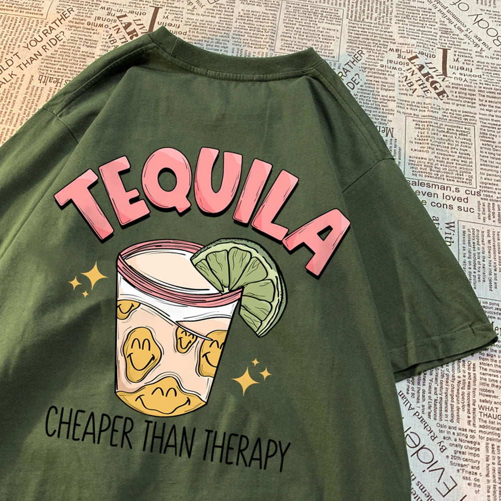 Tequila Cheaper Than Therapy Tee Drak Green-Back