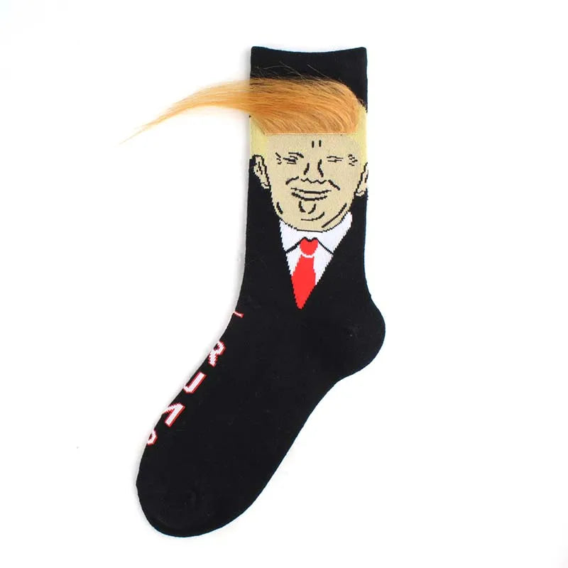 2024 President Donald Trump Spoof Funny Socks Men Women Character Abstract 3D Fake Hair Trump Crew Sokken Homme Dropship 3