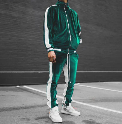 New 2024 Spring Autumn Men's Velvet Set Sport Suit Male Velour Thick Hoodies+ Pants Warm Sweatshirt Sportswear Tracksuit For Men Green