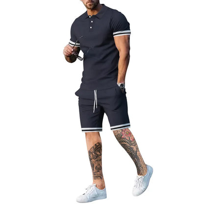 New Summer Fashion Short Sleeve T Shirt Shorts Sets Men 2 Piece Outfits Trend Casual Oversized T-shirts Sportswear Tops Outfits Navy