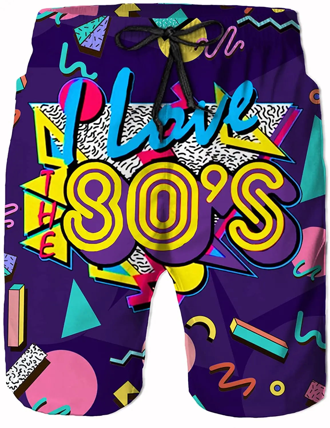 Funny Retro 80s 90s Icons Mens Swim Trunks Quick Dry Beach Board Shorts Summer Surf Boardshorts with Side Pockets High Quality 3