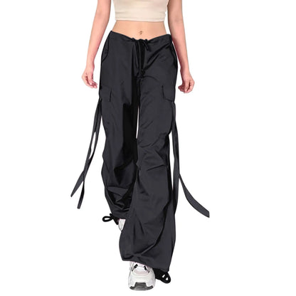 Y2k Cargo Pants Women Fashion Streetwear Wide Leg High Waist Straight Trousers Overalls Baggy Pants With Pockets Korean Style Black CN