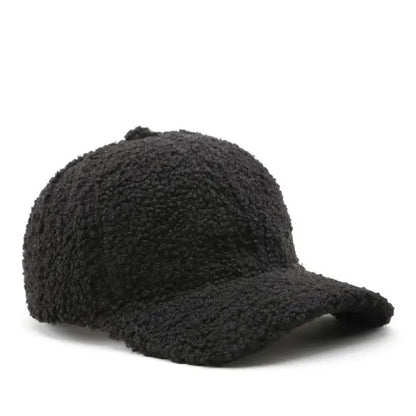 Winter Baseball Cap Women Artificial Lamb Wool Hats Keep Warm Cap Plush Baseball Caps Spring Baseball Cap Solid Sunshade black 56-59cm