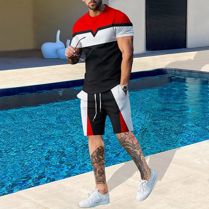 2024 Summer 2 Pieces T-Shirt Shorts Set Men Sportswear Tshirts Suit Fitness Oversized Street Short Sleeve With Pants Tracksuit