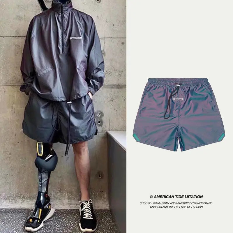 European and American Fashion Brand Reflective Laser Colorful Shorts Summer Men and Women All-Matching Casual Fashion Pants