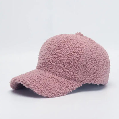 Winter Baseball Cap Women Artificial Lamb Wool Hats Keep Warm Cap Plush Baseball Caps Spring Baseball Cap Solid Sunshade pink 56-59cm