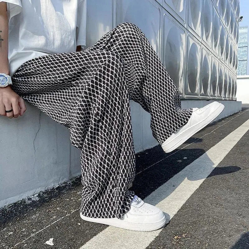 Men's Casual Pants Hip Hop Hippie Trousers Male Plaid Loose Summer Stylish Korean Style Y2k Cotton Long New in Free Shipping