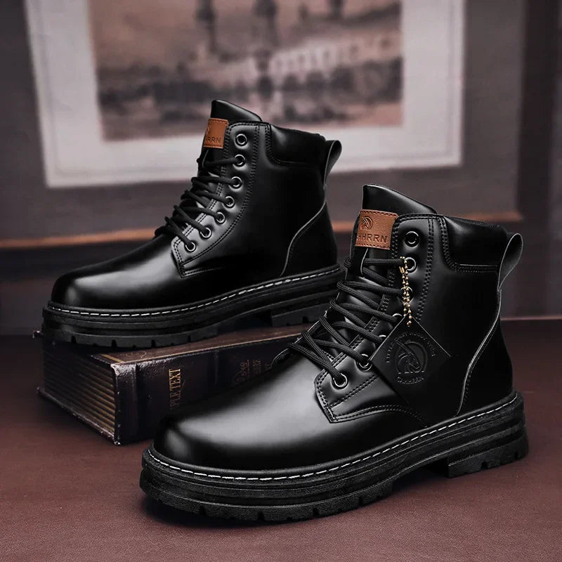 High Top Boots Men's Leather Shoes Fashion Black